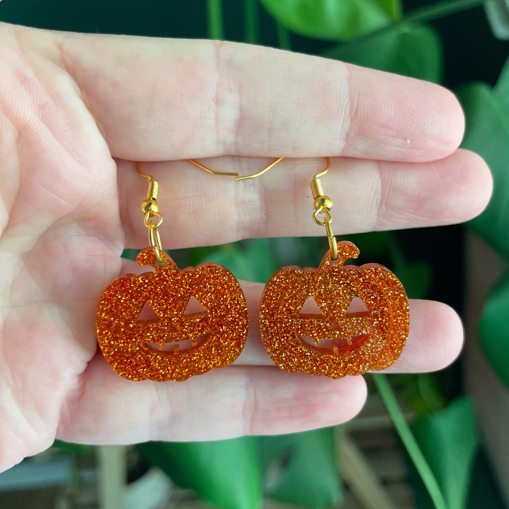 New Handmade Sparkling Jack-O-Lantern Fall Pumpkin Dangle Earrings